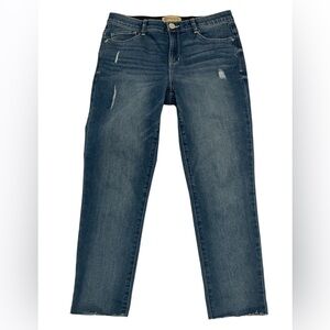 Democracy Blue Straight Leg Jeans with Distressed Details